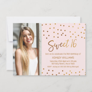 Gold Pink Sweet Sixteen Birthday Invitation
