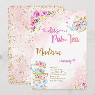 Gold & Pink Tea Party Birthday Invitation