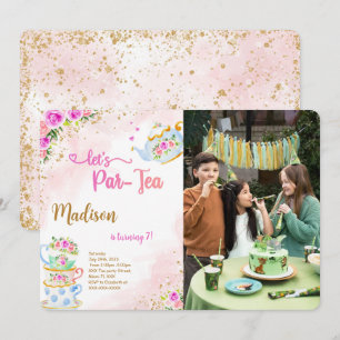 Gold & Pink Tea Party Photo Invitation