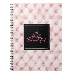 Gold Pink Tufts Hello Beautiful Heart  Notebook