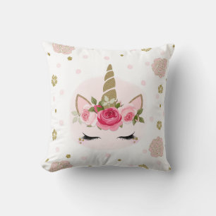 Gold & Pink Unicorn Flower Blooms Trendy Cute Cushion