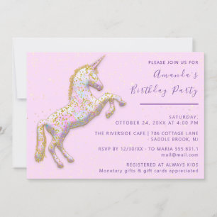 Gold Pink Unicorn Horse Birthday Baby Shower Invitation