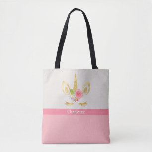 Gold & Pink Unicorn Personalised Tote Bag