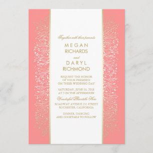 Gold Pink Vintage Floral - Botanical Wedding Invitation