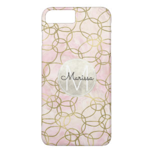Gold Pink Watercolor Circles Abstract Monogram iPhone 8 Plus/7 Plus Case