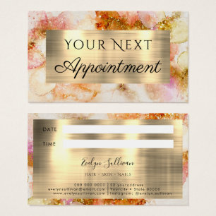 gold pink watercolor faux foil appointment card