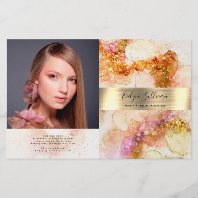 gold pink watercolor faux foil bifold brochure (Front)