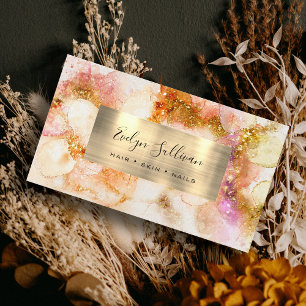 gold pink watercolor faux foil Business Card