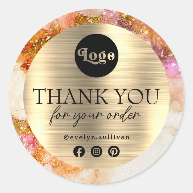 gold pink watercolor faux foil logo sticker (Front)
