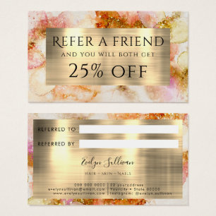 gold pink watercolor faux foil referral card