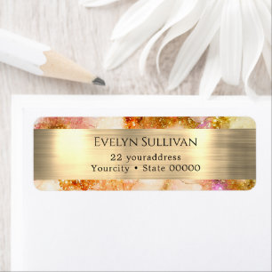 gold pink watercolor faux foil return address