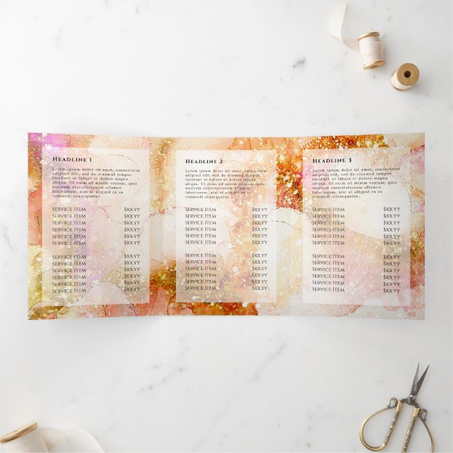 Gold Pink Watercolor Faux Foil Trifold Brochure (Inside)