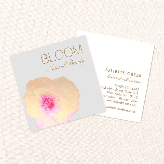 Gold Pink Watercolor Floral  Square Square Business Card (Creator Uploaded)