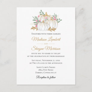 Gold Pink Watercolor Floral Wedding Invitation Postcard
