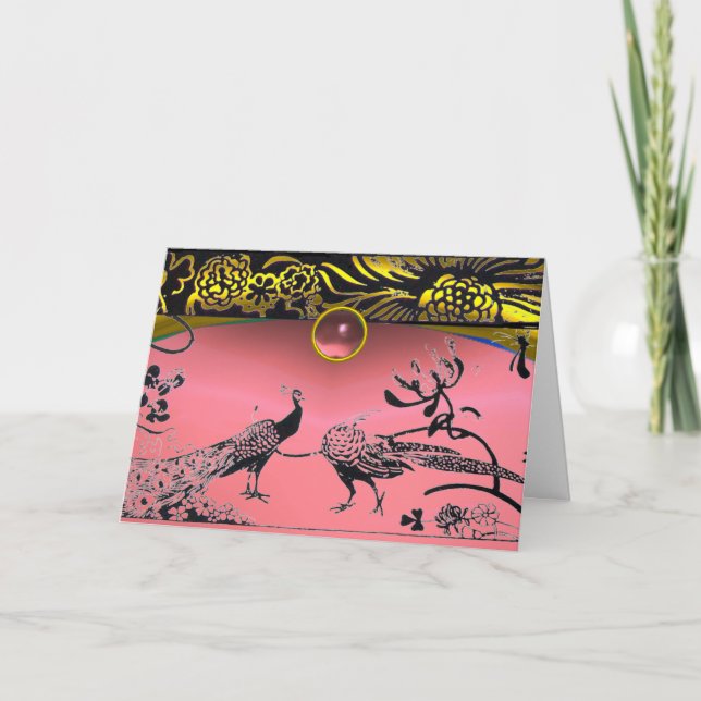 GOLD PINK WEDDING LOVE BIRDS THANK YOU CARD (Front)