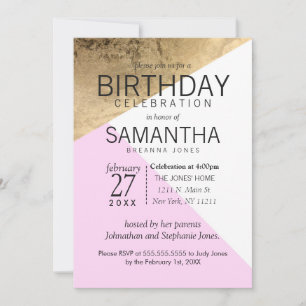 Gold Pink White Geo Triangles Birthday Party Invitation