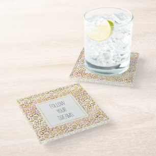 Gold Pink White Leopard Print         Glass Coaster