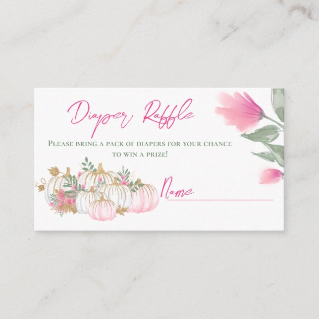 Gold Pink White Pumpkin Baby Diaper Raffle Game Enclosure Card (Front)