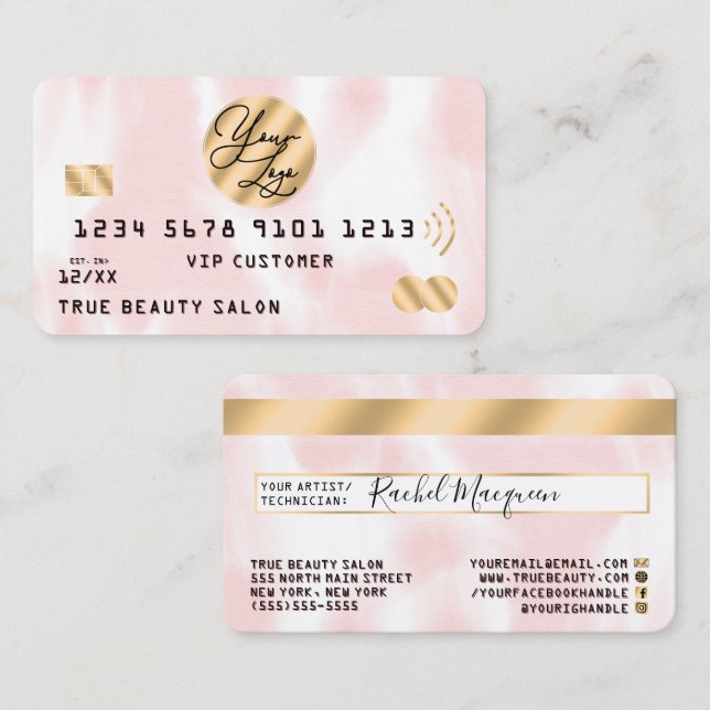 Gold Pink White Watercolor Credit Card Logo (Front/Back)