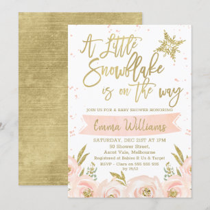 Gold Pink Winter Snowflake Baby Shower Invitation