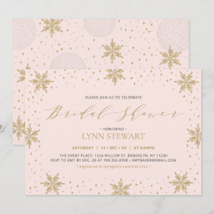 Gold & Pink Winter Snowflake Wedding Bridal Shower Invitation