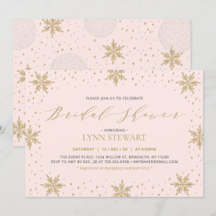 Gold & Pink Winter Snowflake Wedding Bridal Shower Invitation