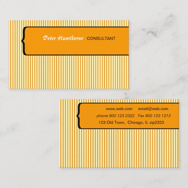 Gold Pinstripes Patterned Preppy Bold Professional Business Card (Front/Back)