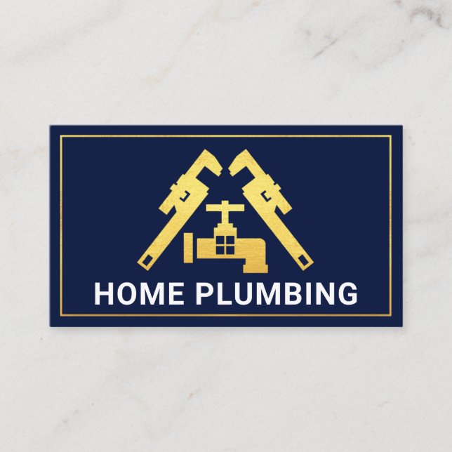 Gold Pipe Wrench Faucet Plumbing Business Card (Front)