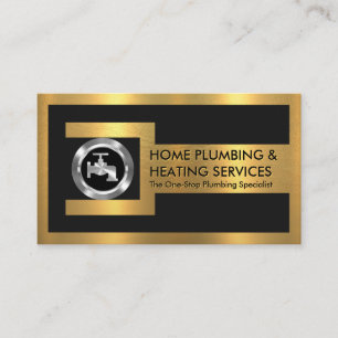 Gold Pipe Wrench On Silver Steel Faucet Nut Business Card