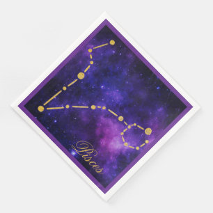 Gold Pisces Constellation on Dark Galaxy   Napkin