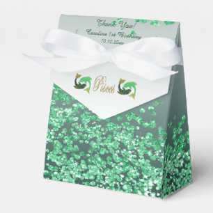 Gold Pisces & Green Glitter Birthday Favour Box