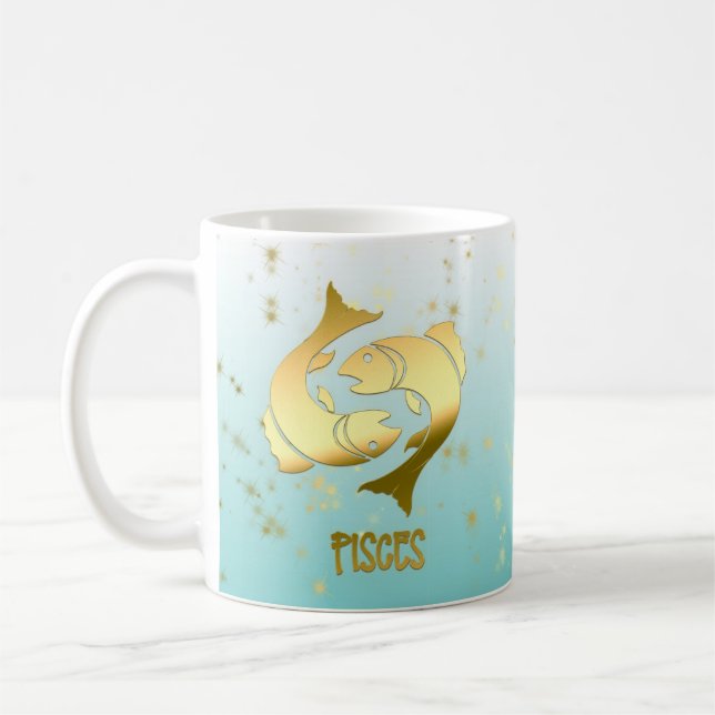 Gold Pisces Ombre Zodiac Astrology Horoscope Sign Coffee Mug (Left)