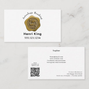 Gold Pisces Seal Coin & QR Code Astrology Business Card