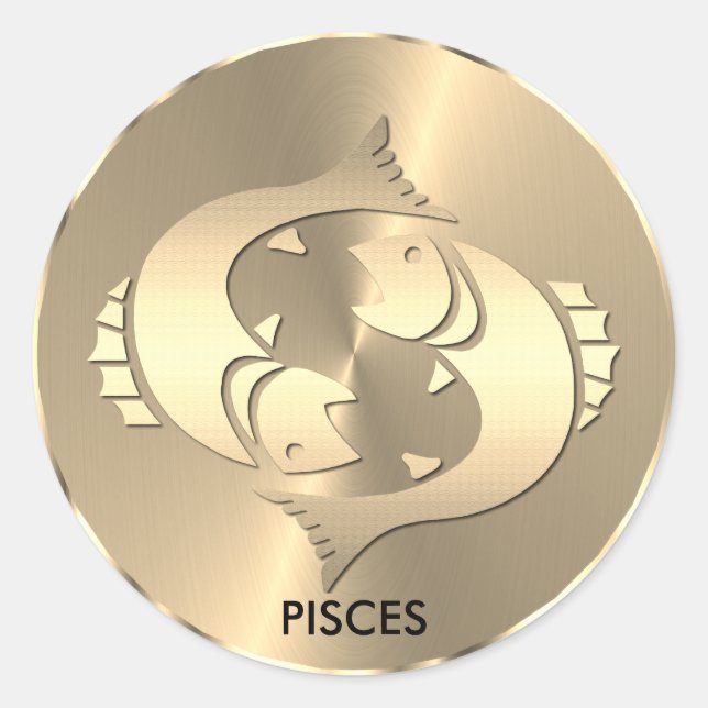 Gold Pisces ♓ the Fish - Zodiac Sign Classic Round Sticker (Front)