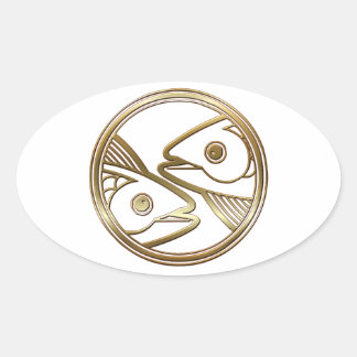 Gold Pisces Zodiac Fish Astrology Sign Oval Sticker