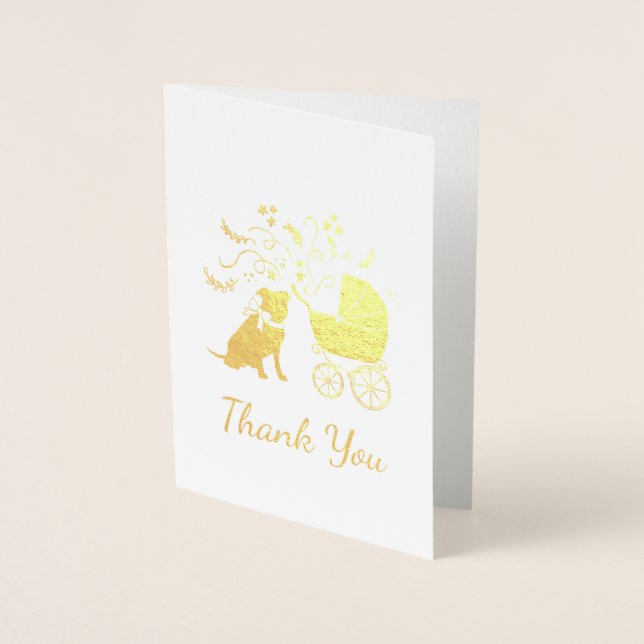 Gold Pit Bull Dog Baby Shower Pitbull Foil Card (Front)