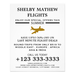 Gold Plane Icon, Airline Advertising Flyer