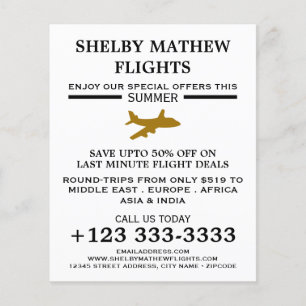 Gold Plane Icon, Airline Advertising Flyer