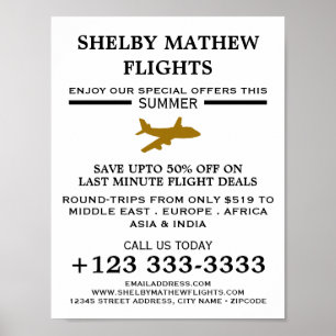 Gold Plane Icon, Airline Advertising Poster