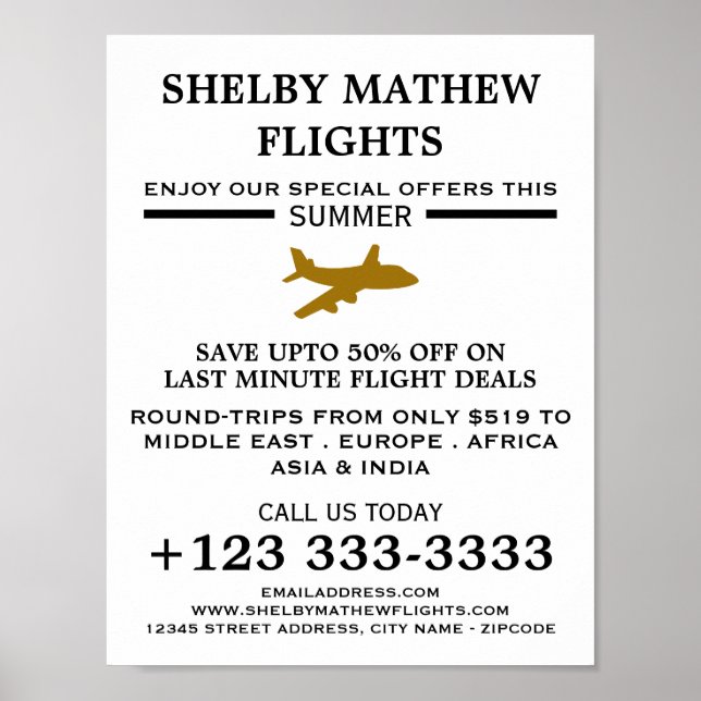 Gold Plane Icon, Airline Advertising Poster (Front)