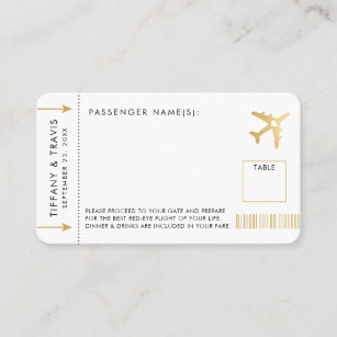 Gold Plane Ticket Boarding Pass Place Escort Card