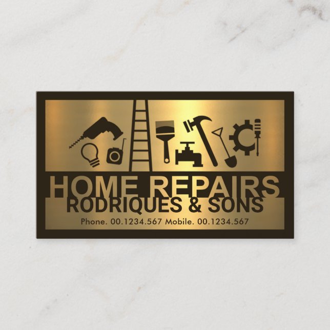 Gold Plate Home Repairs Signage Master Builder Business Card (Front)