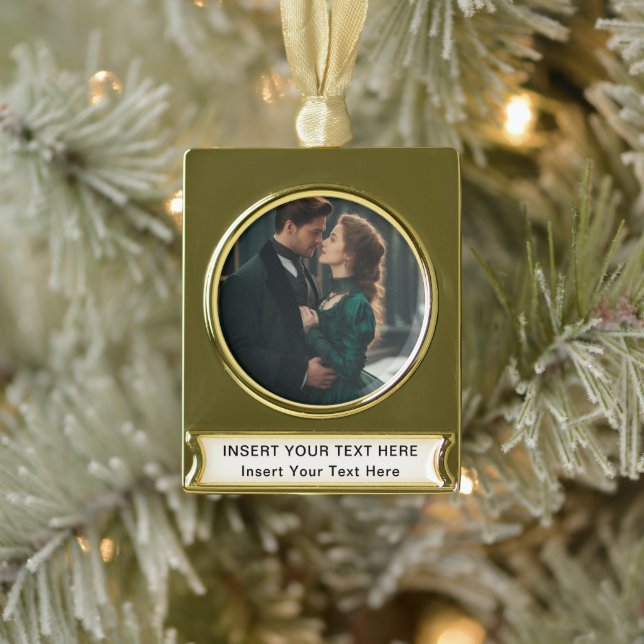 Gold Plated Banner Ornament with Custom Text and P (Tree)