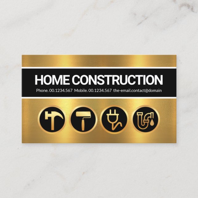 Gold Plated Layer Construction Handyman Tools Business Card (Front)