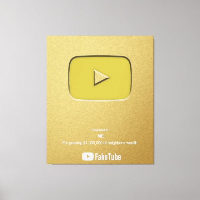 Gold Play Button FakeTube Canvas Print (Front)