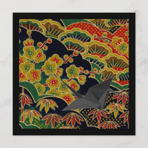 gold plum flower pattern japanese kimono textile invitation