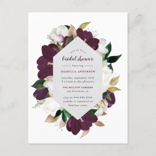 Gold & Plum Purple Floral Bridal Shower Invitation Postcard