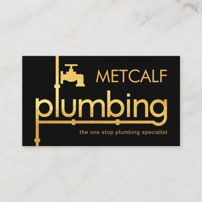 Gold Plumber Plumbing Pipeline Signage Business Card (Front)