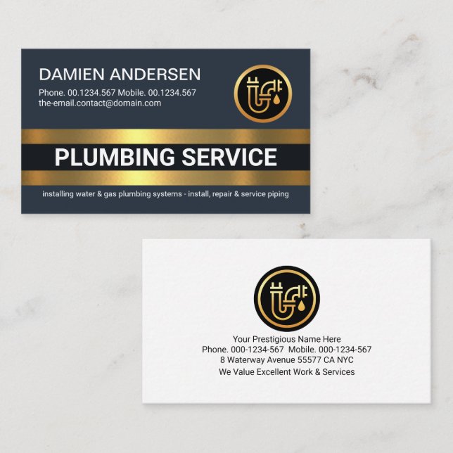 Gold Plumbing Border Plumber Business Card (Front/Back)