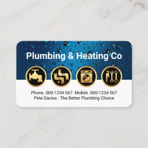 Gold Plumbing Icons on Waterdrop Layer Business Card